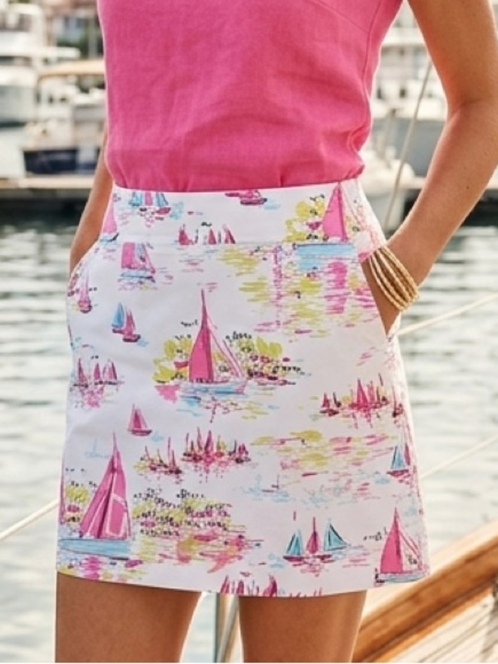 Talbots Sailboat Print Mini Skirt 14 pockets tiny flaw